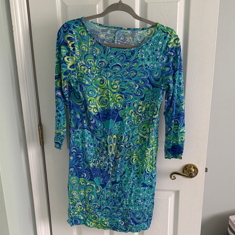 Lilly Pulitzer Blue & Green Patterned Long-Sleeve Dress